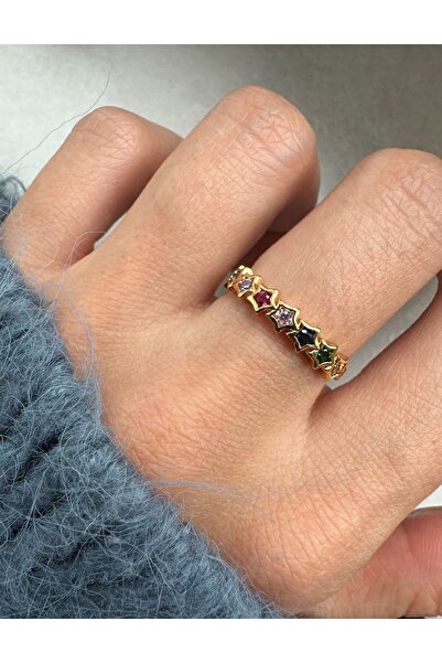 ringbox Çok Renkli Gold Yıldız Kadın Yüzük