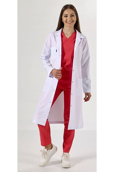 Uçak Medikal Lungime maxi albă, guler clasic, șorț doctor