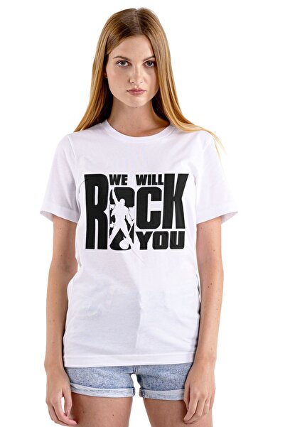 Butik Unisex White "We Will Rock You" T-Shirt