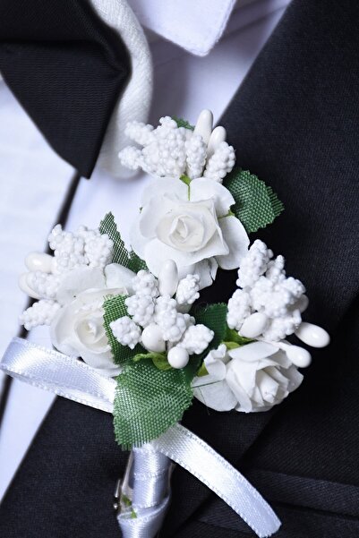 ceocuk Beyaz Damatlık Yaka Çiçeği 2'li – Yaka Iğnesi