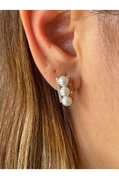 Sens Steel Gold Multi Pearls Earrings