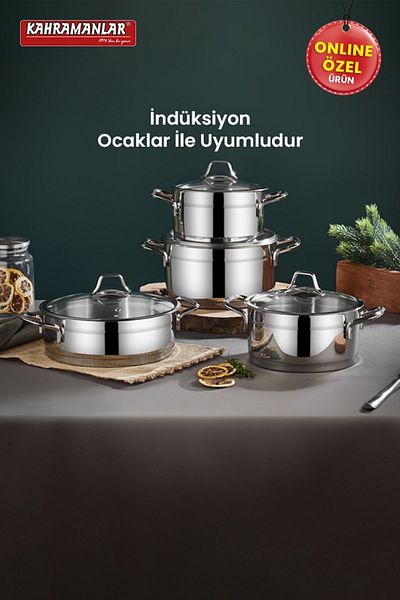 Kahramanlar 8 Piece Cookware Set with Glazed Induction Base