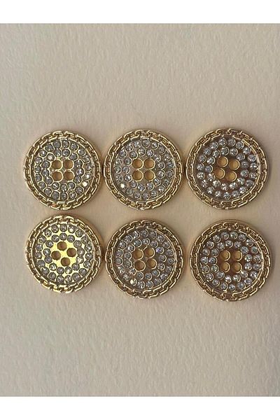 ODDA TASARIM ATÖLYESİ Gold Colored Crystal Stone 4 Hole Button Set - 36 Sizes