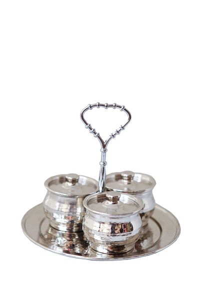 ANTEPSEPETİ Copper Silver Plated Table Top 3 Spice Shakers