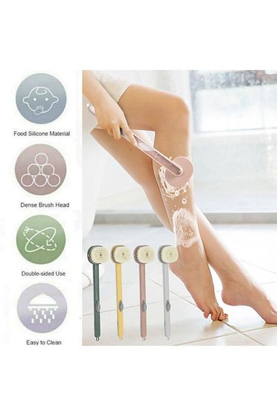 Keyfi Sepet Refillable Shampoo Soap Shower Brush with Container Body Shower Back Scrub Extra Soft Dead Skin Remover