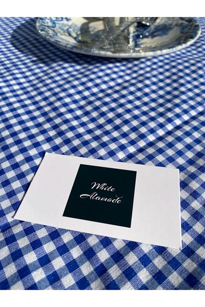 White Alamode Față de masă Gingham Bleumarin