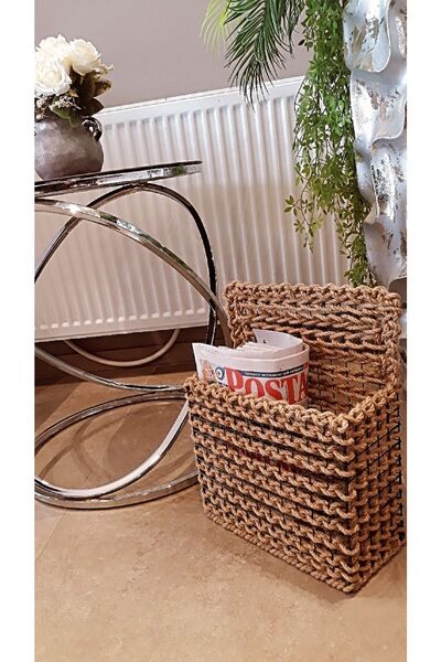 Egindra Dekoratif Hasır Gazetelik / Dergilik / Kitaplık / Metal Tel Hasır Örgülü Pampas Vazosu