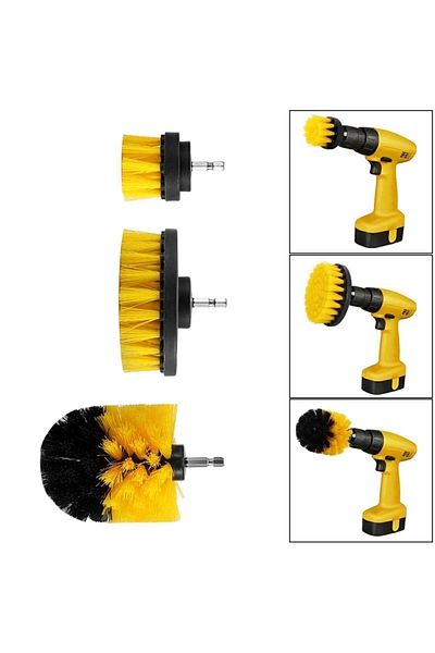 Sea Home Set of 3 Installed on Drill Bit - Washing Cleaning Brush with Car Wheel Pad, Auto Seat and Mop Elastic