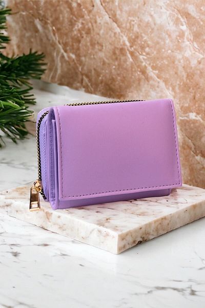 dericom Women's Stylish Lilac Wallet Card Holder Accessory with Zipper and Snap Fastener Coin Compartment