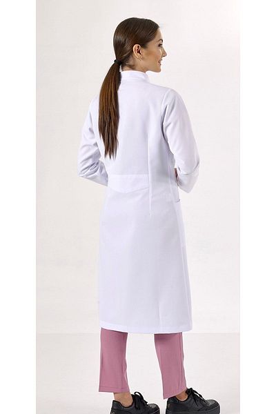 Uçak Medikal Lungime Maxi Albă, Guler Judecător, Sorț Doctor