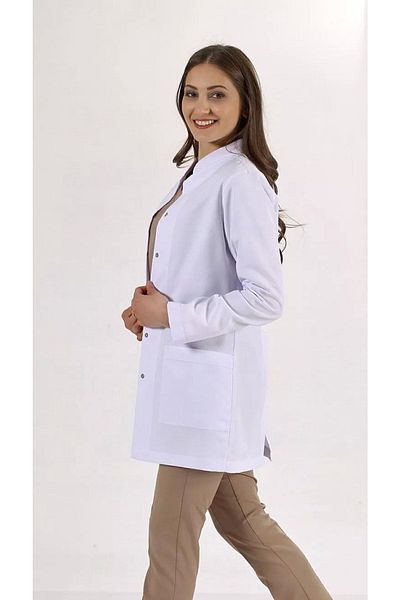 Uçak Medikal Lungime tunică albă, mânecă lungă, guler judecător, haină doctor