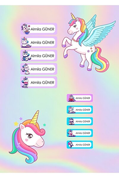Genel Markalar Unicorn Temalı Defter Kitap Kalem Etiket Okul Etiketi Sticker