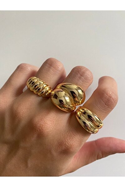 ringbox Kalın Çift Bombeli Altın Kaplama Amorf Yüzük