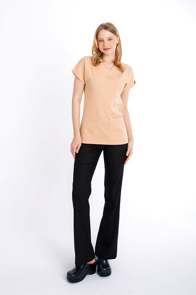 Uçak Medikal Ecru Core-Flex Lycra Single Top