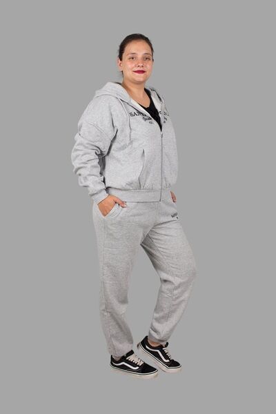 Truva XXL Γκρι Σετ αθλητικής φόρμας με ελαστικό πόδι με ριμπάλα σε μεγάλο μέγεθος