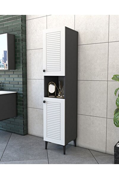 Yıldız elegance Banyo Boy Dolabı Luxe Antrasit-beyaz