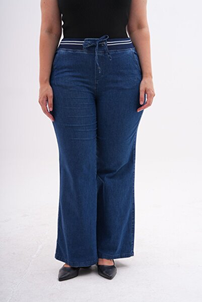 KÜBRA FASHİON Büyük Beden Koyu Mavi Salaş Kot Pantolon