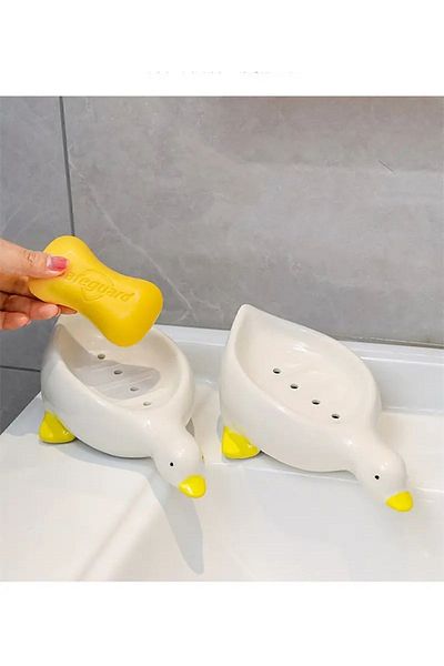 Keyfi Sepet Practical Cute Duck Pattern Self Draining Waterproof Solid Soap Dish Soap Dish Above the Sink