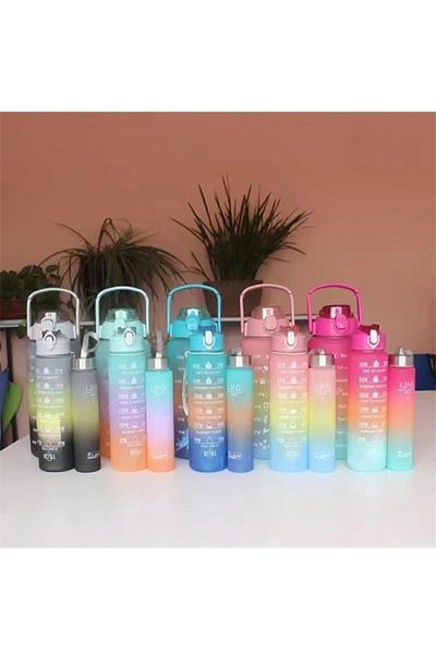 Keyfi Sepet 2lt+900ml+600ml Tritan Gym Water Bottle Drinker - Motivational Set of 3