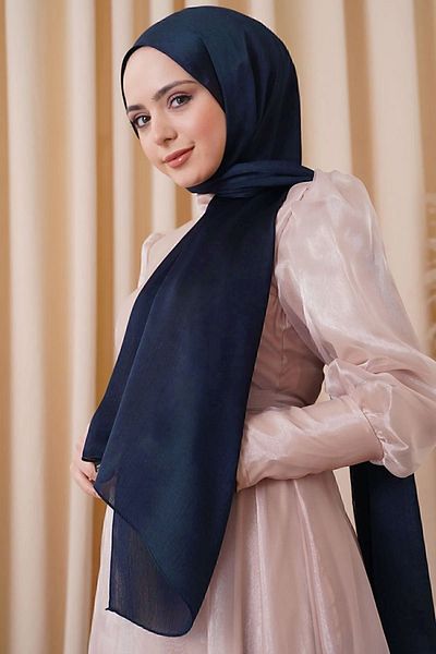 Octopus Βραδινό φόρεμα σιφόν Navy Blue - Janjan Shiny Satin Hijab Shawl