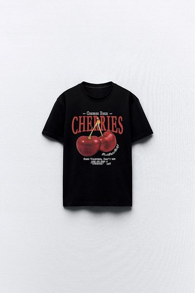 The Champ Clothing Tricou damă cu cireșe imprimate cu design Black Cherry
