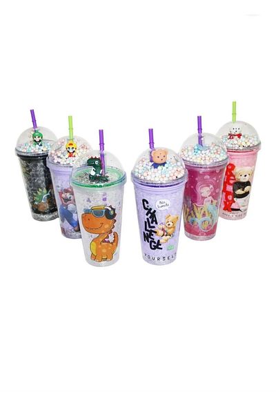 Keyfi Sepet Fruit Patterned Summer Light Cocktail - Lurex Sequin with Straw, Lime-Strawberry