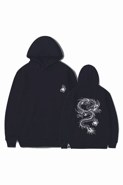 Korefanzin Hanorac pentru bărbați Dragon Graphic fără umăr - CODE Trending Korefanzin Hanorac