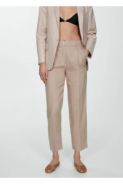 MANGO Woman Kalhoty rovného střihu ze 100% lnu
