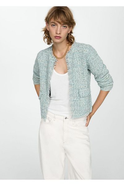 MANGO Woman Jachetă din tweed fără cusături