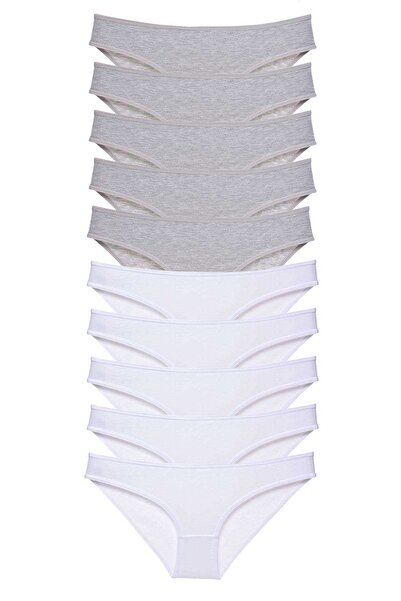 CT STONES 10 Pieces Super Eco Set Lycra Women's Slip Panties Gray White