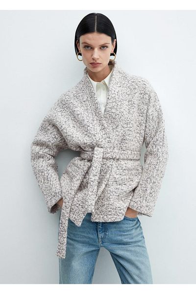 MANGO Woman Wolljacke mit Gürtel