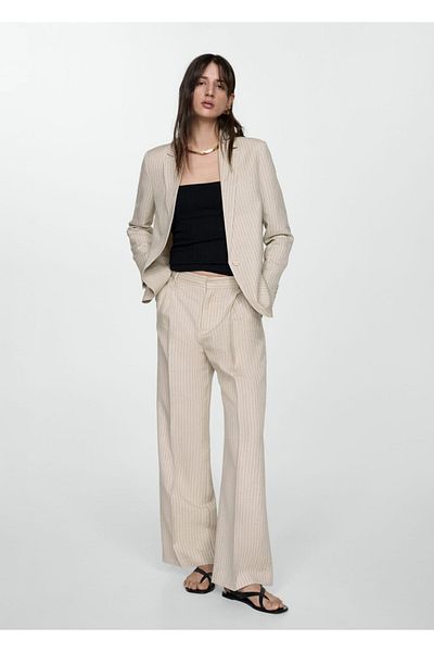 MANGO Woman Striped fabric trousers