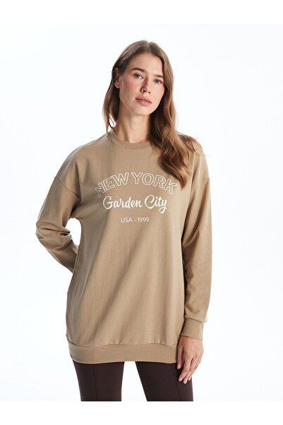 LC Waikiki Lcw Bisiklet Yaka Baskılı Kadın Sweatshirt Tunik