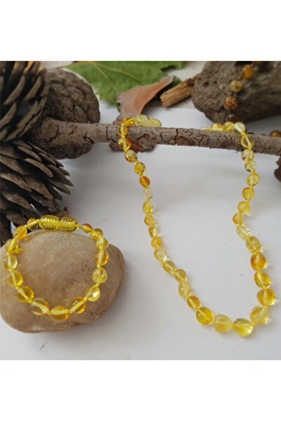 Kehribar Sarayı Damla Kehribar Bebek Limon Kolye Bileklik Set Barok