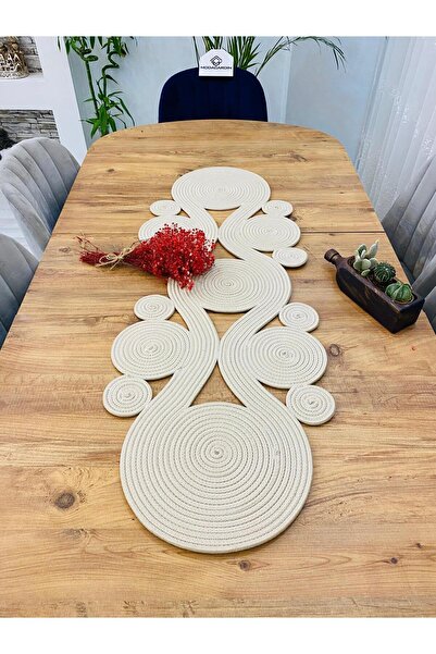 ModaCardin Față de masă decorativă din iută și răchită în stil boem - model s...