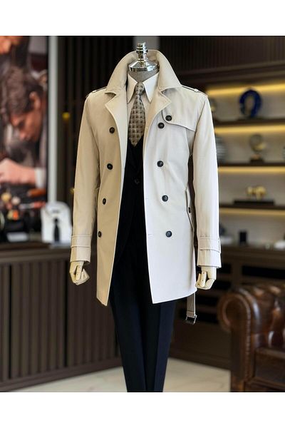 TerziAdemAltun Italian Style Slim Fit Men's Seasonal Trench Coat - Stone T11335