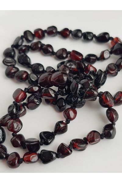 Kehribar Sarayı Drop Amber Men's Necklace 70 Cm Bright Cherry Color