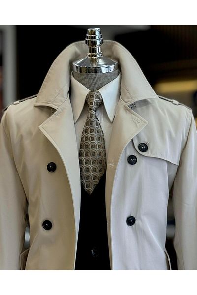 TerziAdemAltun Italian Style Slim Fit Men's Seasonal Trench Coat - Stone T11335