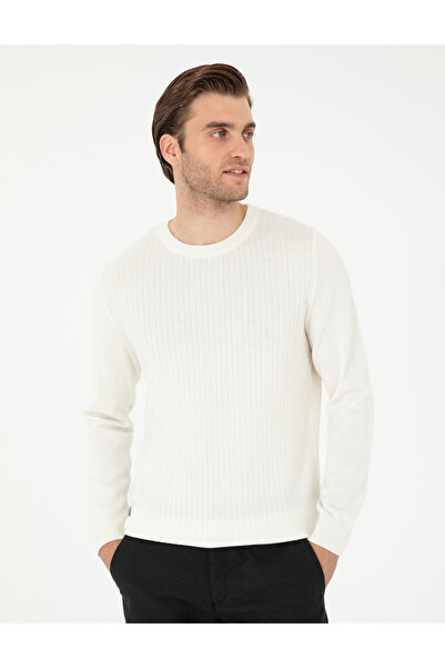 Pierre Cardin Ekru Regular Fit Bisiklet Yaka Yün Karışımlı Triko Kazak 50296451-VR019
