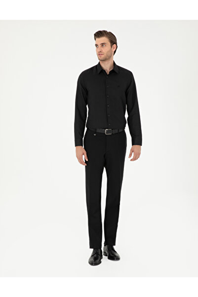 Pierre Cardin Siyah Slim Fit Armürlü Uzun Kollu Gömlek 50294742-VR046