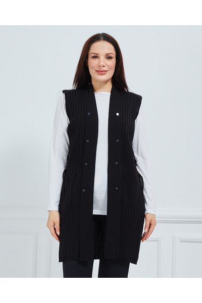 Elçelya Moda Women's Black Standard Knitwear Seasonal Daily Vest with Pockets