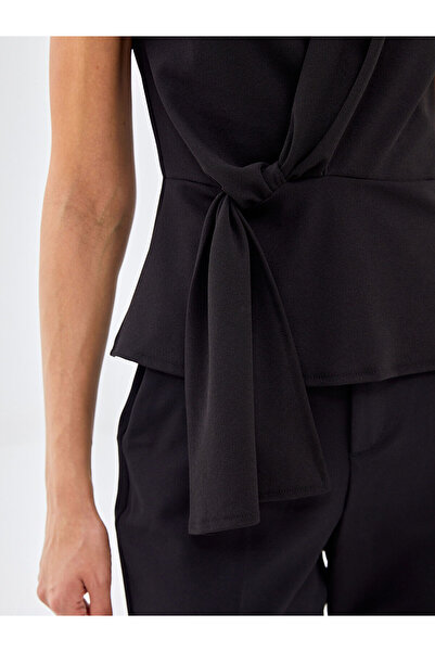 LC Waikiki Black Double Breasted Collar Women's T-Shirt