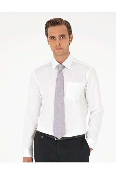 Pierre Cardin Beyaz Parlak Saten Regular Fit Uzun Kollu Basic Gömlek 50292536-VR013