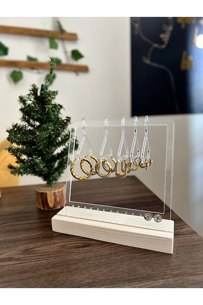 DekoRetro Jewelry Organizer, Jewelry Stand, Earring Stand, Display Stand Wooden And Transparent