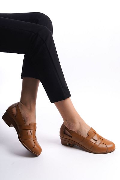 Tamdabu Ayakkabı GENUINE LEATHER ANATOMIC SOLE COMFORT TAN WOMEN'S SHOES TMD202441