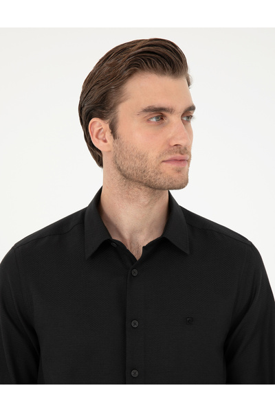 Pierre Cardin Siyah Slim Fit Armürlü Uzun Kollu Gömlek 50294742-VR046