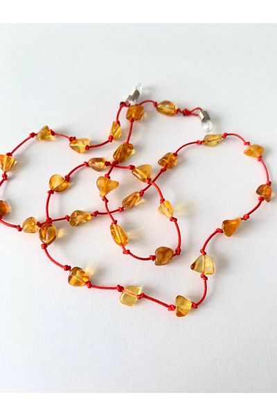 Kehribar Sarayı Red Strap Amber Children's Glasses Chain 60 cm
