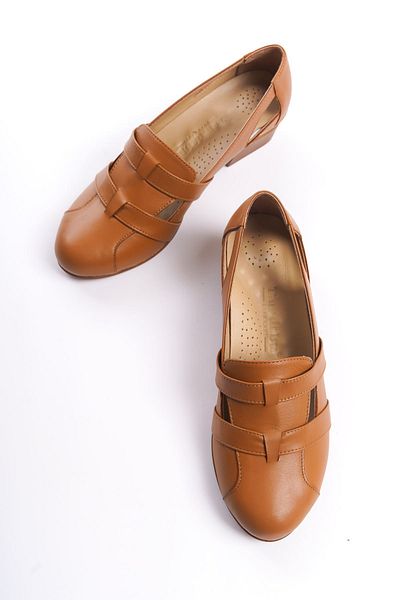 Tamdabu Ayakkabı GENUINE LEATHER ANATOMIC SOLE COMFORT TAN WOMEN'S SHOES TMD202441