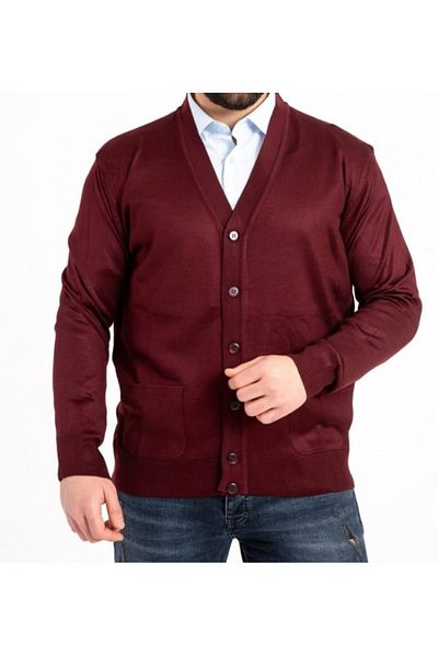 Elçelya Moda Men's Burgundy Thin Wool Knitwear Knitted Dad Pocket Cardigan