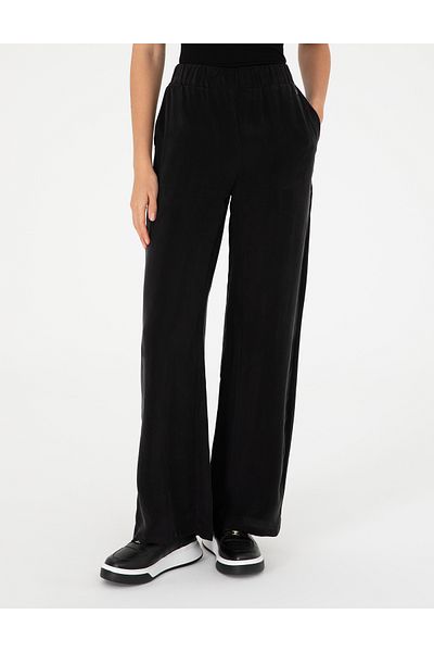 Pierre Cardin Black High Waist Cupro Fabric Loose Fit Trousers 50291295-Vr046